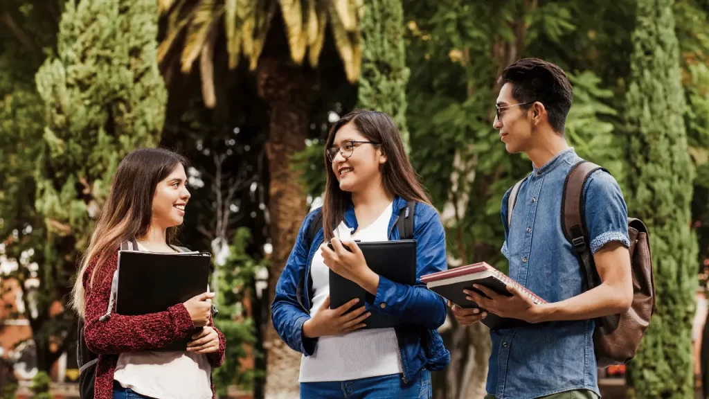 students talking to each other