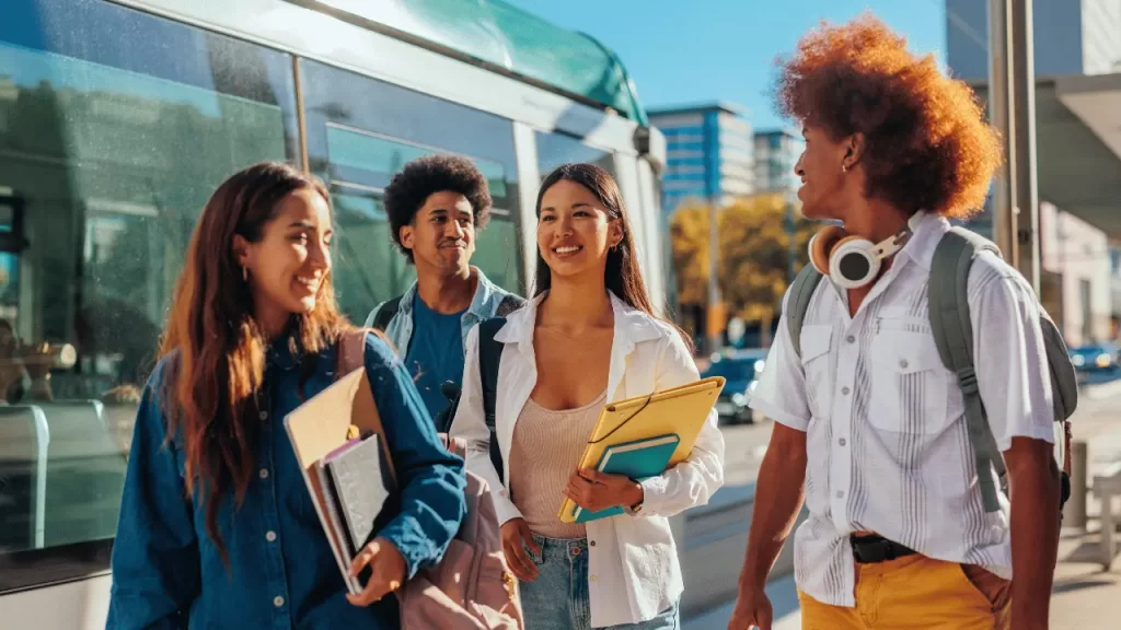 Students talking to each other over health insurance