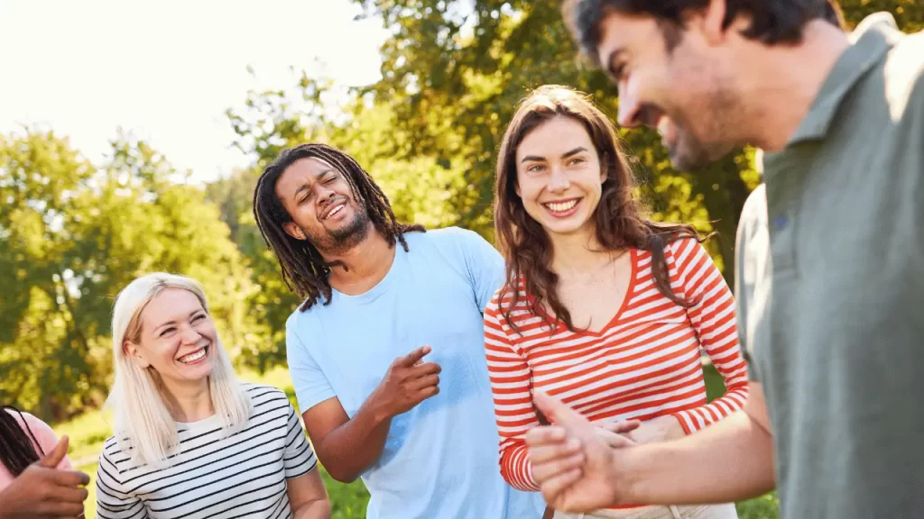 International students smiling to each other 