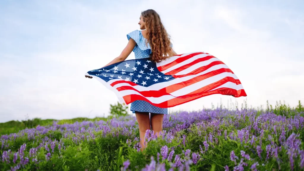 woman with the american flag