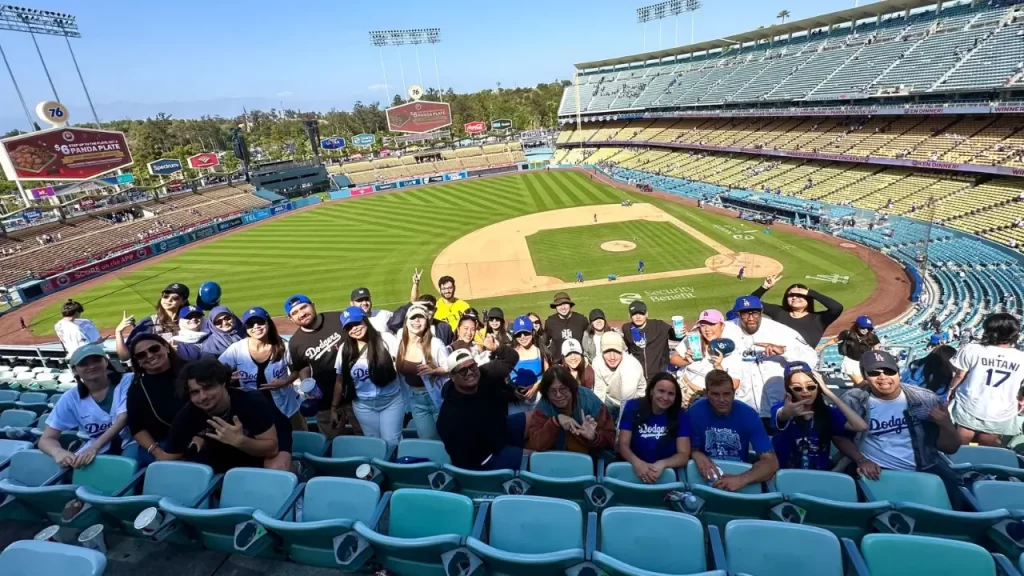 The photo shows LSI students inside the Dodgers baseball camp.