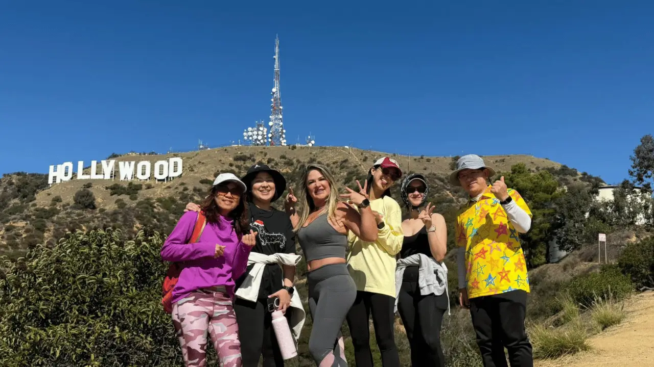 students st the Hollywood sign