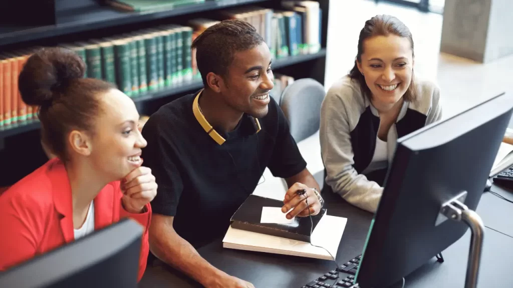 students talking to each other