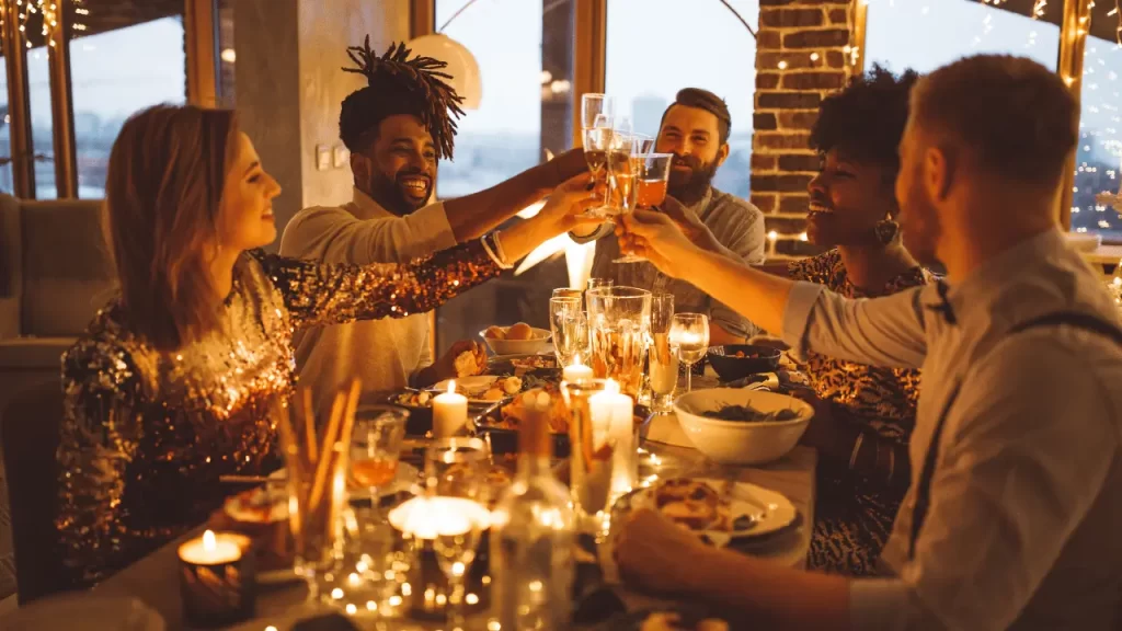 Friends together celebrating christmas