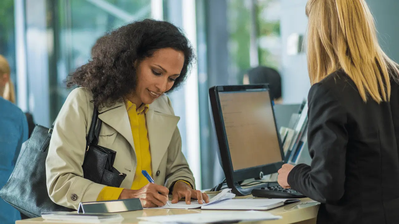 Woman opening a bank account