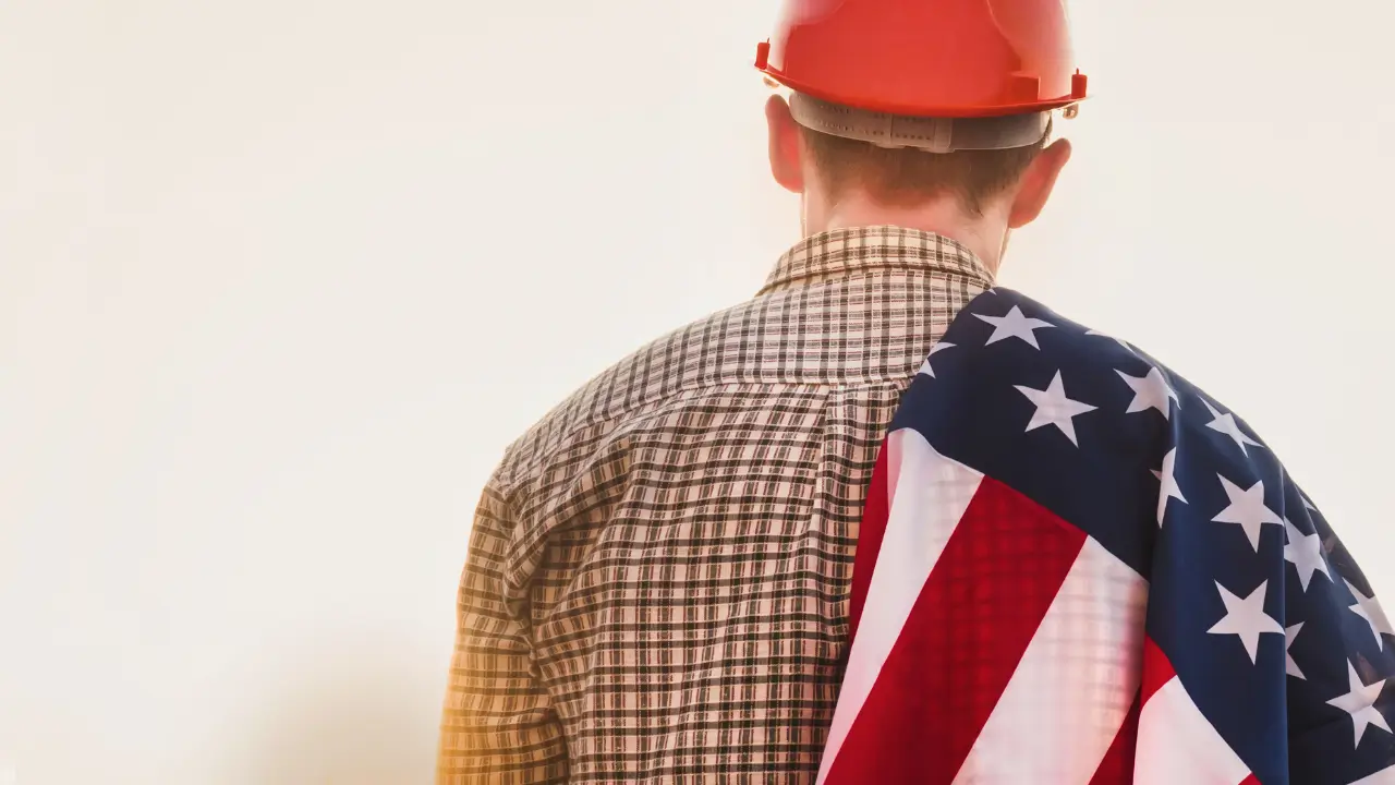 Labor with US flag.